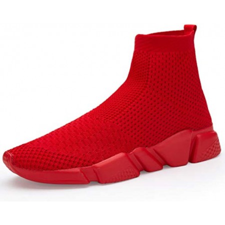Womens Slip-On Sneakers Breathable Lightweight Athletic Running Shoes High Top Red